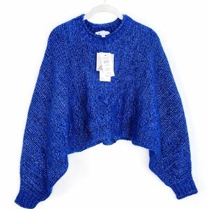 CASHMERE WOOL FUZZY CROPPED OVERSIZED SWEATER MIDNIGHT BLUE SIZE MEDIUM NWT